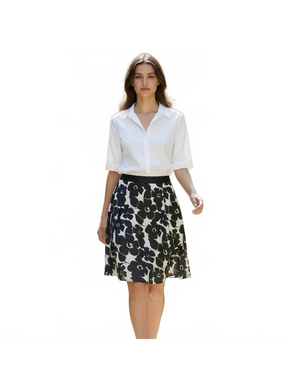 Mario Serrani Italy Black & White Stylized  Floral Pleated Skirt  34" Waist
